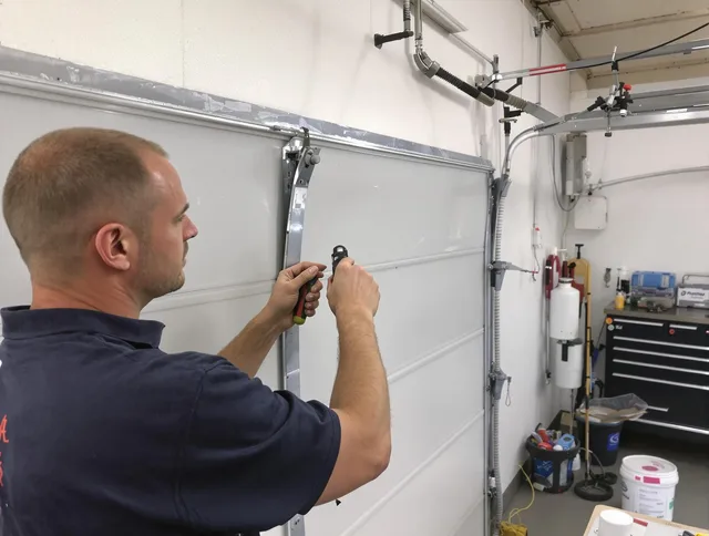 Before and after garage door dent repair by Wolcott Garage Door Repair in Wolcott