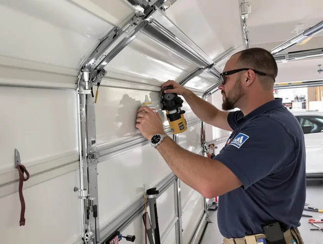 Wolcott Garage Door Repair technician quieting a noisy garage door in Wolcott