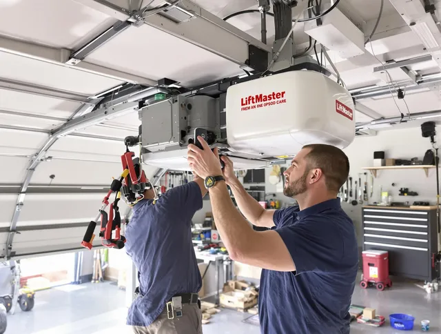 Wolcott Garage Door Repair technician performing advanced diagnostics on garage opener in Wolcott