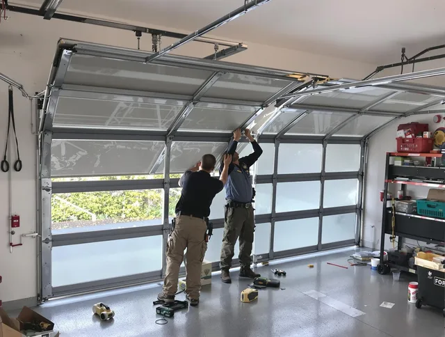 Wolcott Garage Door Repair expert performing precise panel replacement on Wolcott garage door